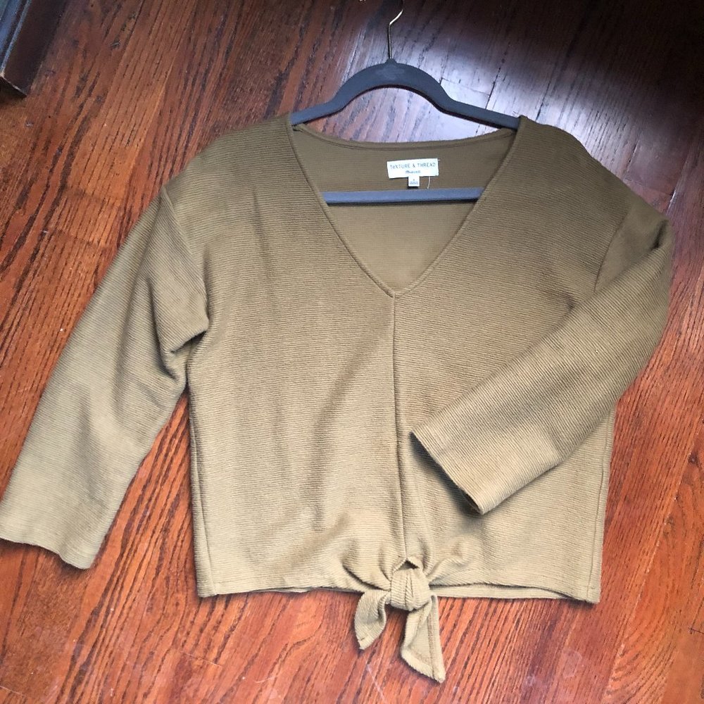 Madewell + Texture & Thread Collab Front Tie Olive Top